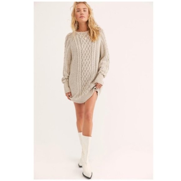 Free People On A Boat Sweater Dress Taupe Sands - Picture 4 of 6